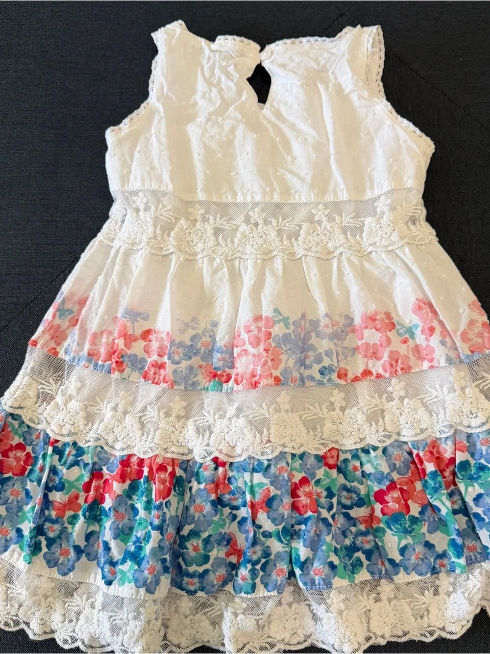 Toughskins Girls 100% Cotton Floral Lace Tiered Dress Size 2T